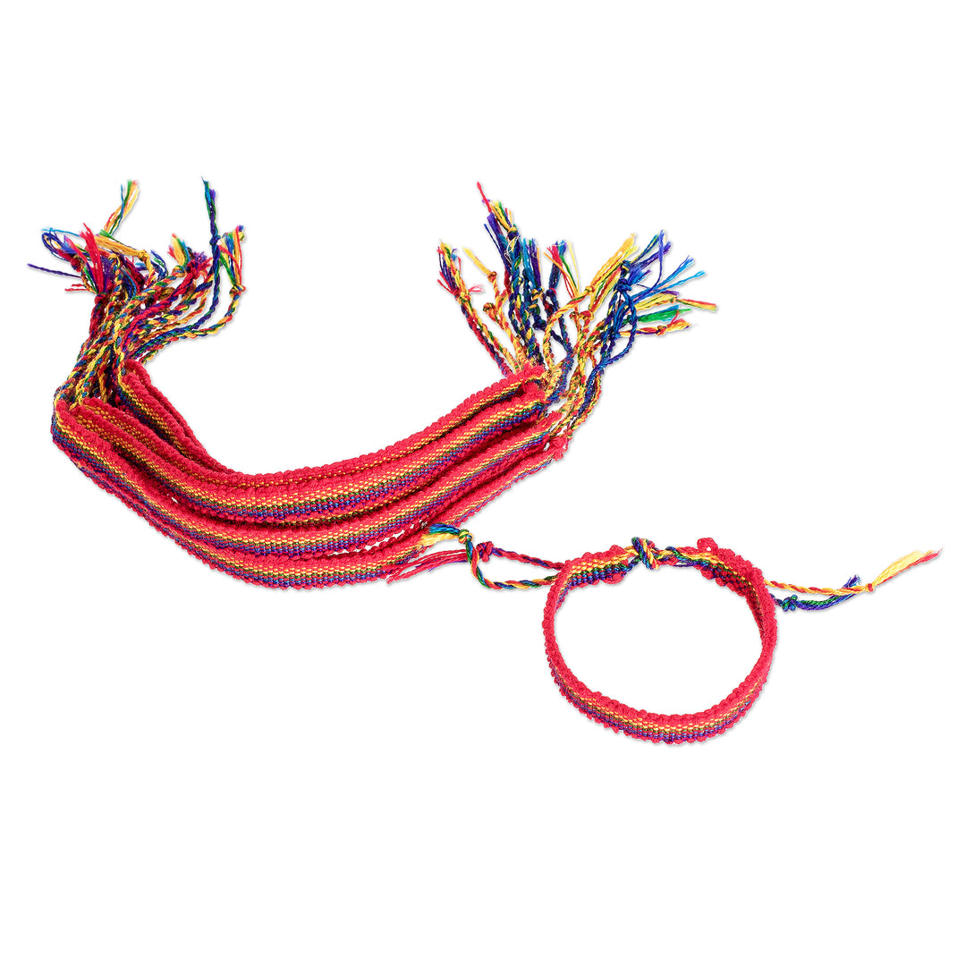 Hand Woven Rainbow Bracelets (Set of 12) from Guatemala - Rainbow Celebration