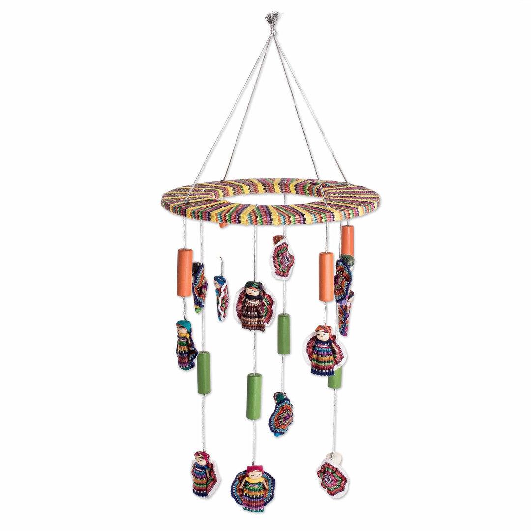 Hand-Loomed Cotton Worry Doll Mobile from Guatemala - Freedom Dolls