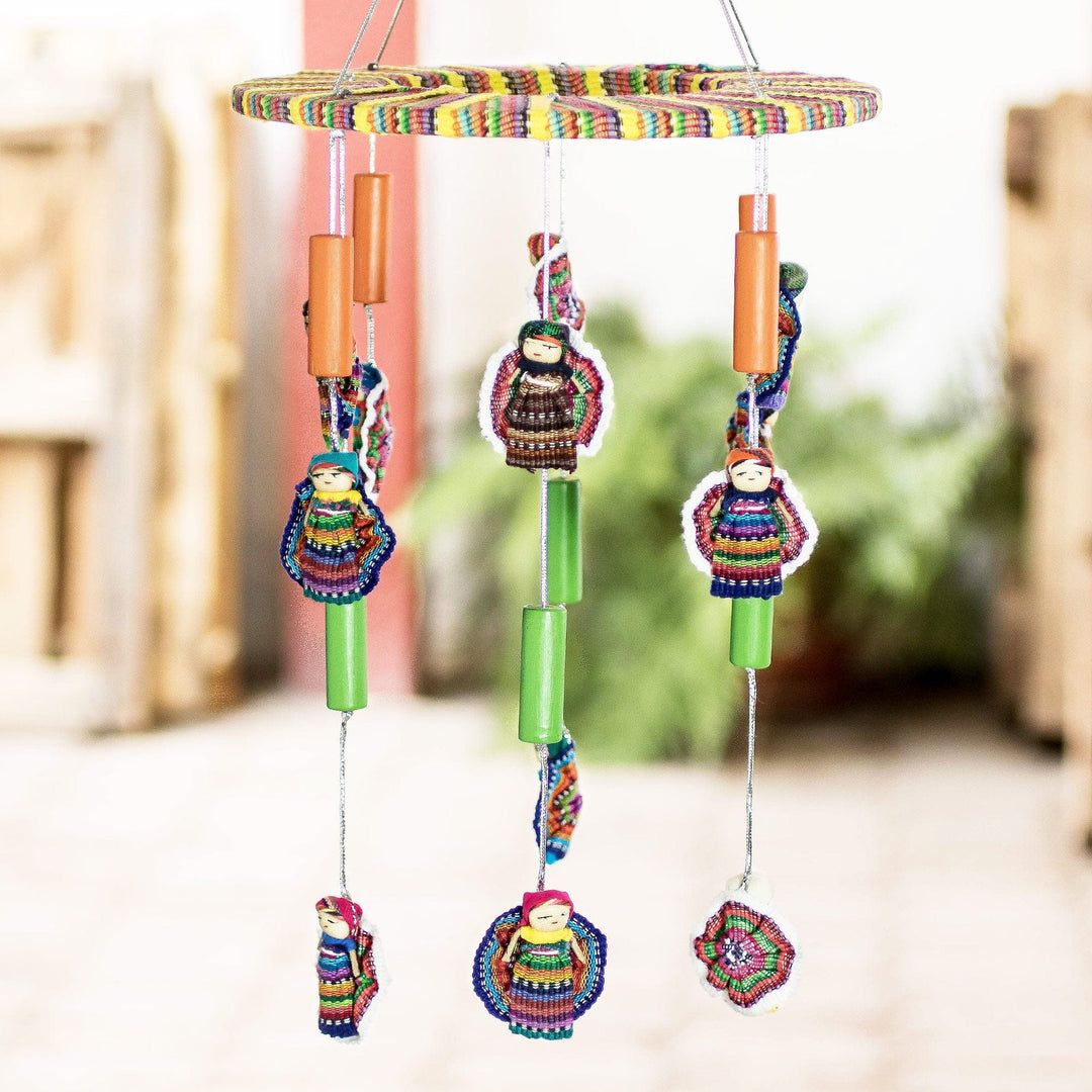 Hand-Loomed Cotton Worry Doll Mobile from Guatemala - Freedom Dolls