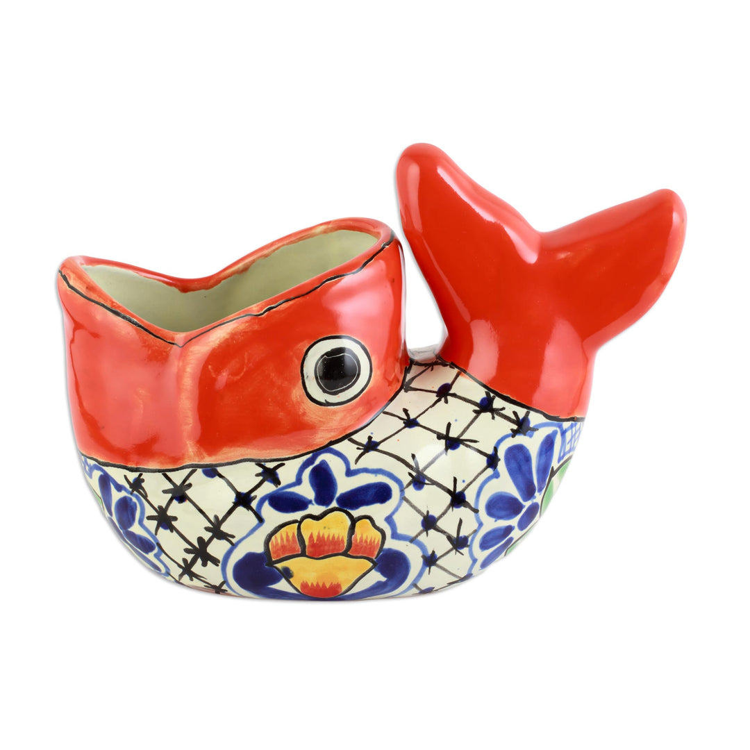 Mexican Hand Painted Talavera Style Fish Planter - Talavera Goldfish