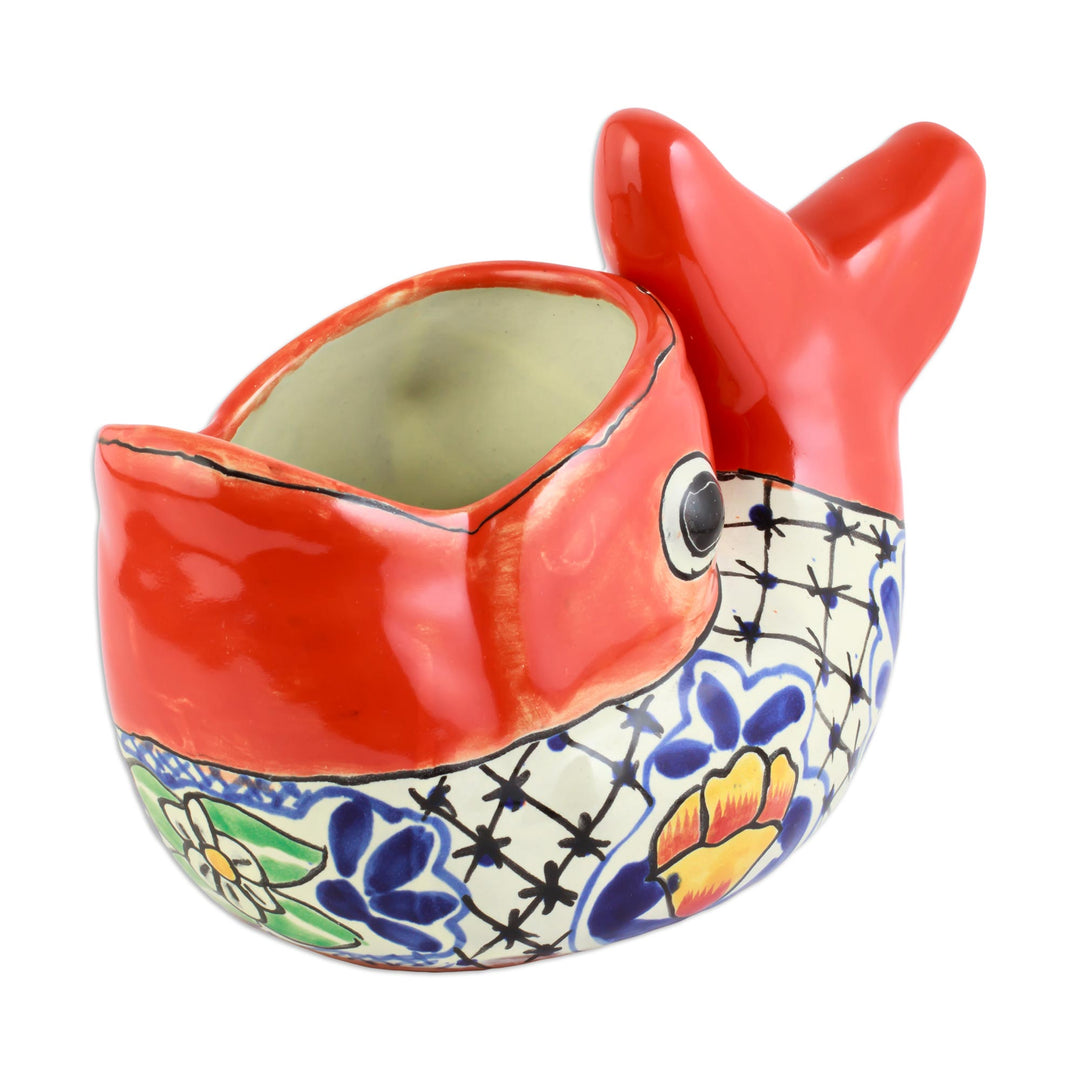Mexican Hand Painted Talavera Style Fish Planter - Talavera Goldfish