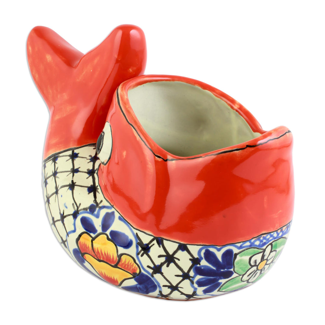 Mexican Hand Painted Talavera Style Fish Planter - Talavera Goldfish