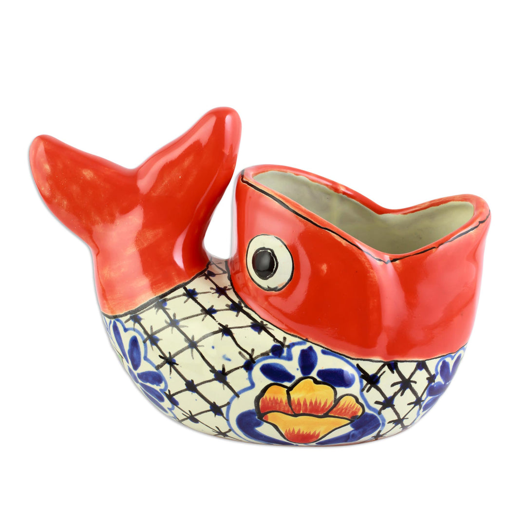Mexican Hand Painted Talavera Style Fish Planter - Talavera Goldfish