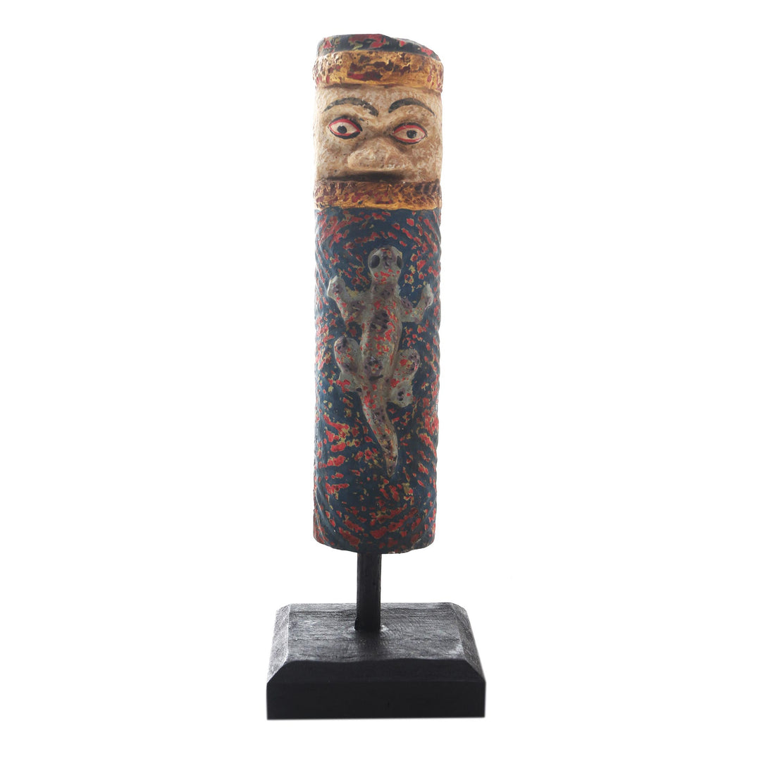 Hand Painted Albesia Wood Borneo Culture Statuette - Dayak Sign