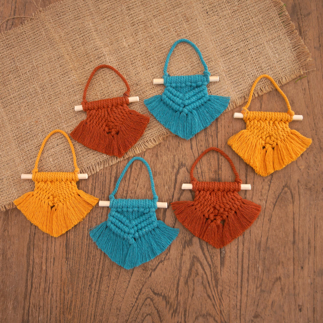 Hand Woven Colorful Cotton Holiday Ornaments (Set of 6) - Boho Christmas