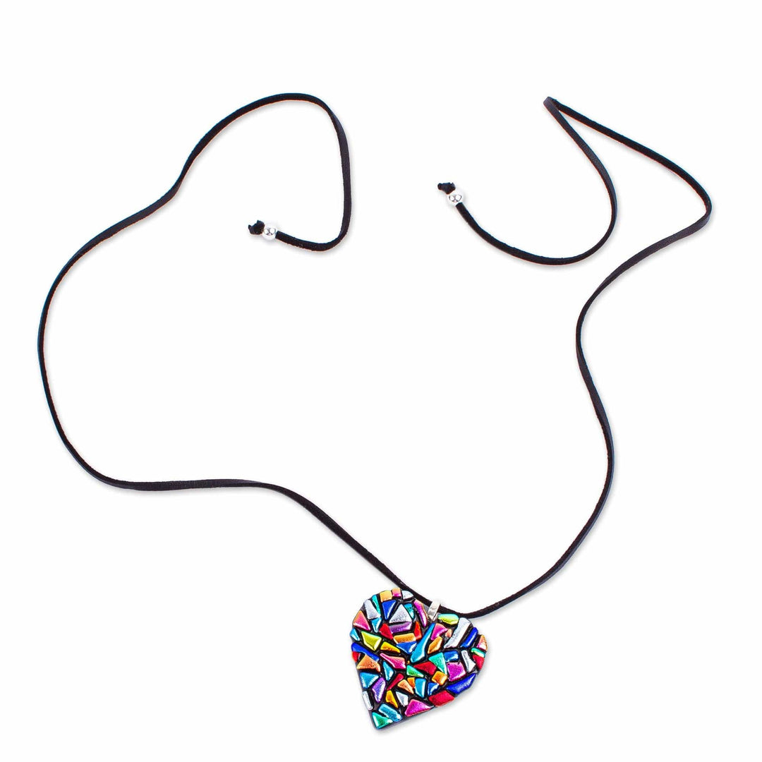 Handmade Fused Glass Heart Necklace - Heart of Color