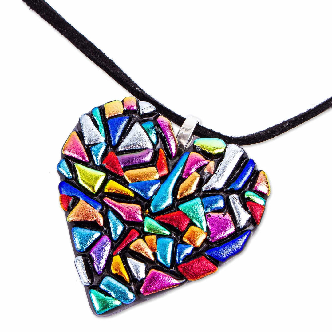 Handmade Fused Glass Heart Necklace - Heart of Color