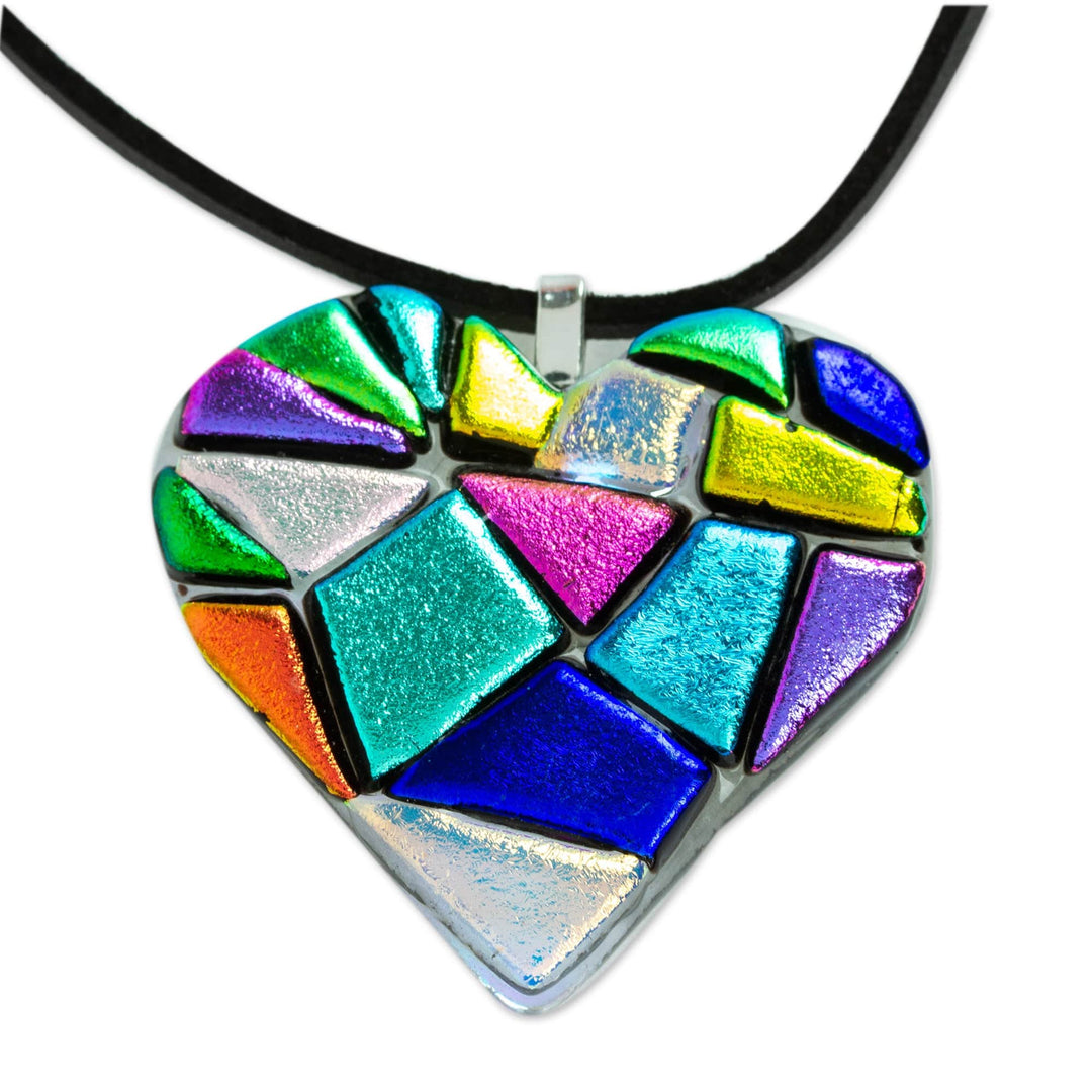 Handmade Fused Glass Heart Necklace - Heart of Color