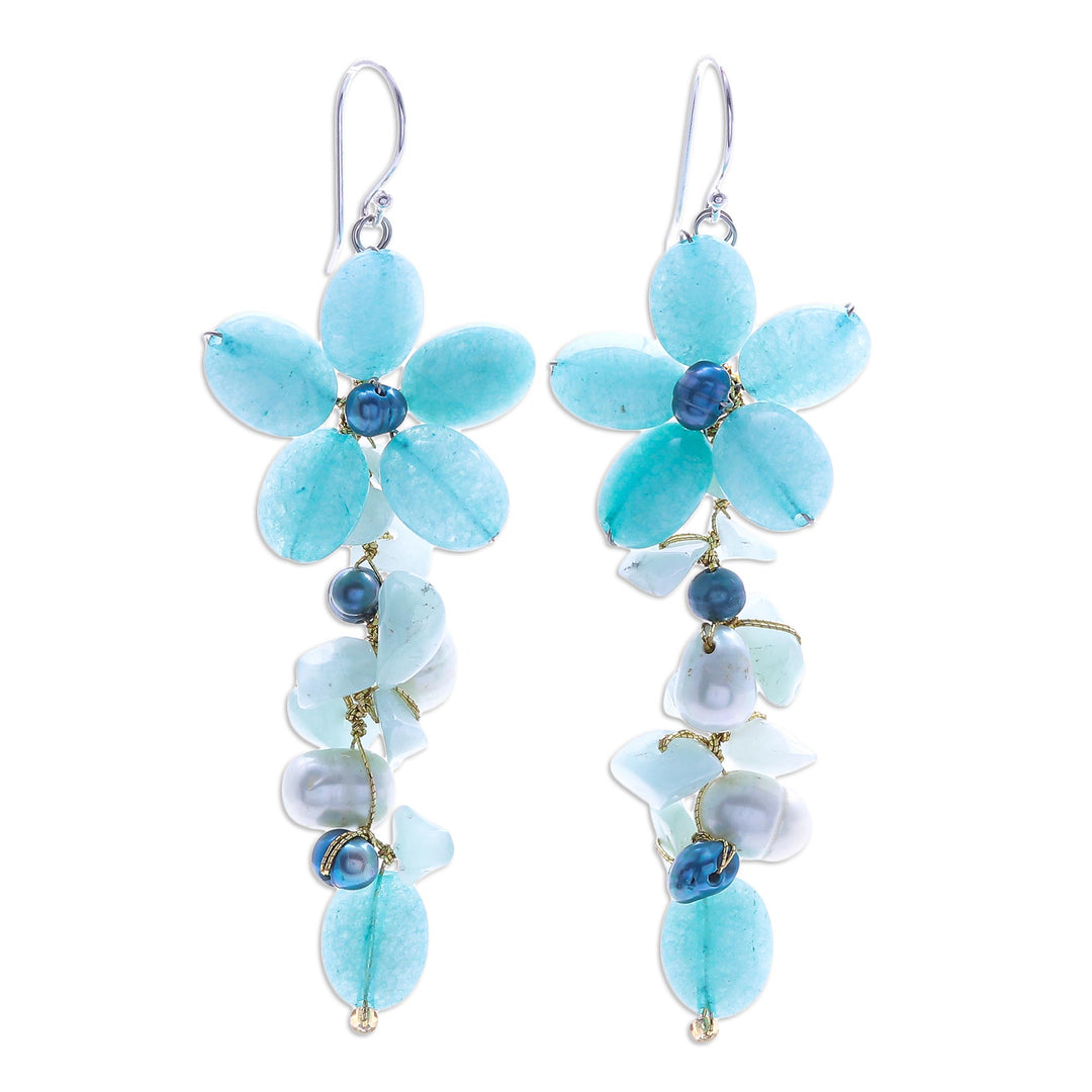 Amazonite and Cultured Pearl Floral Earrings - Petal Passion in Seafoam