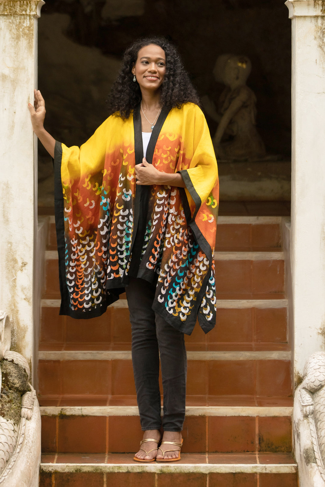 Hand Crafted Linen Batik Kimono Jacket - Lucky Yellow