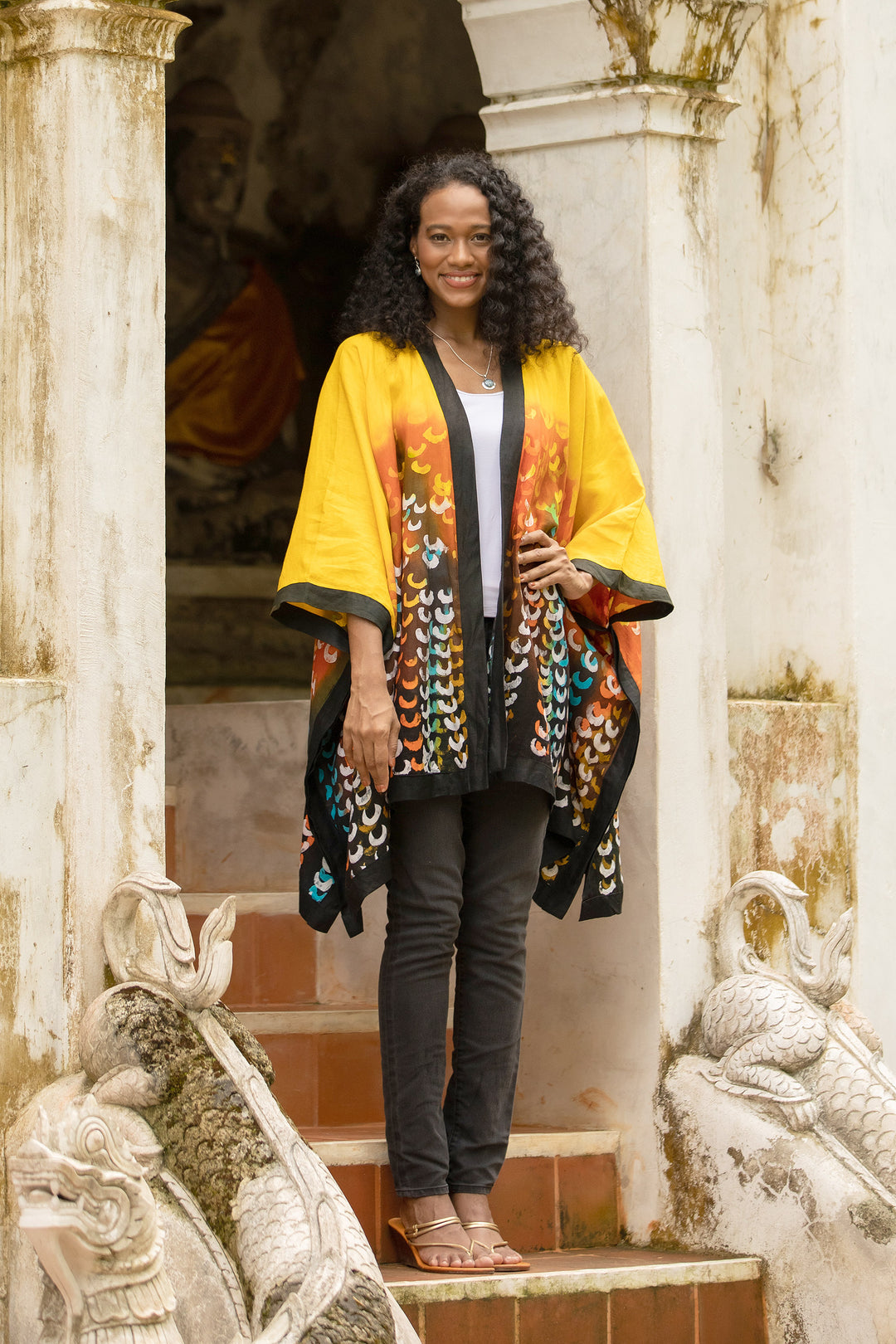 Hand Crafted Linen Batik Kimono Jacket - Lucky Yellow