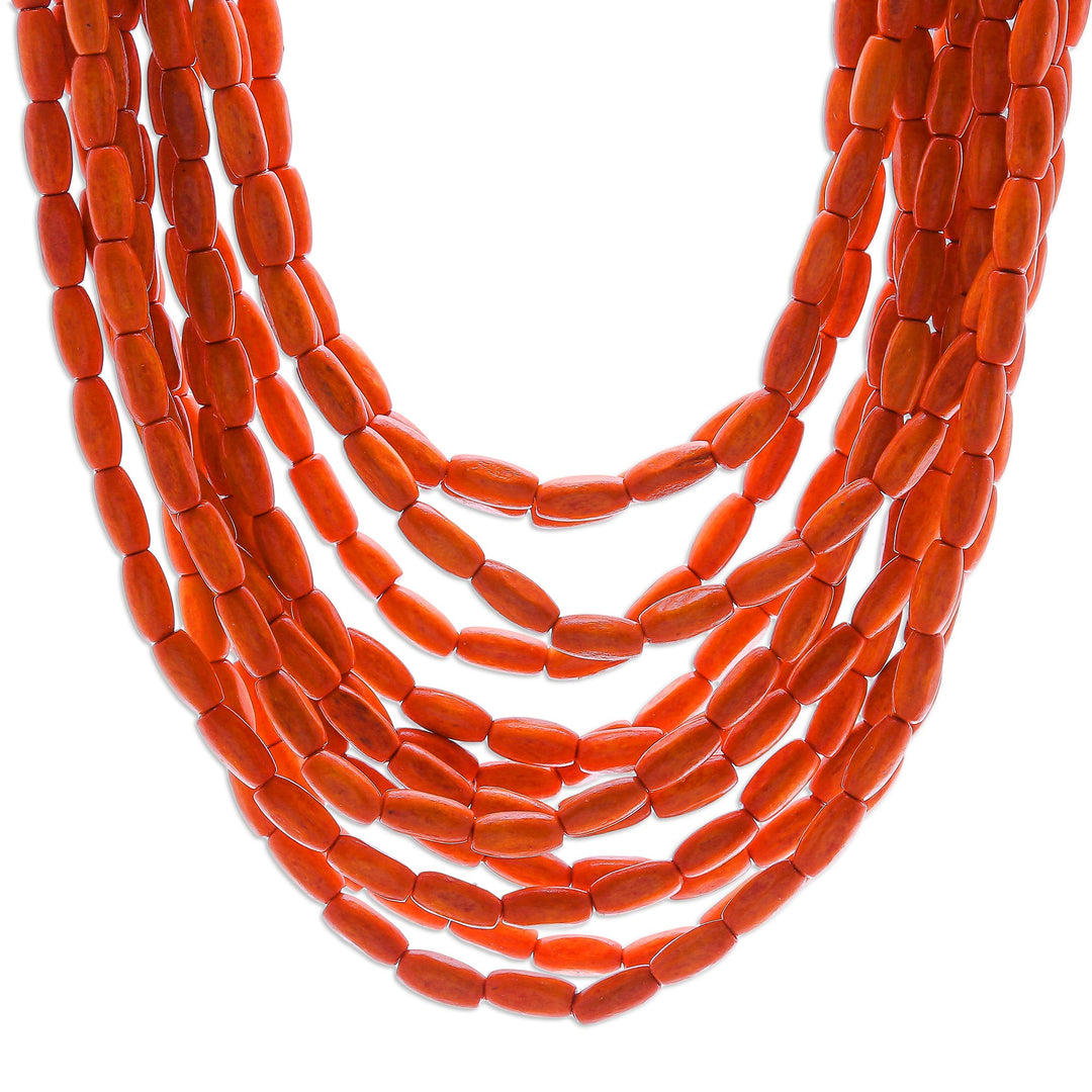 Hand Crafted Beaded Wood Necklace from Thailand - Glorious You in Orange