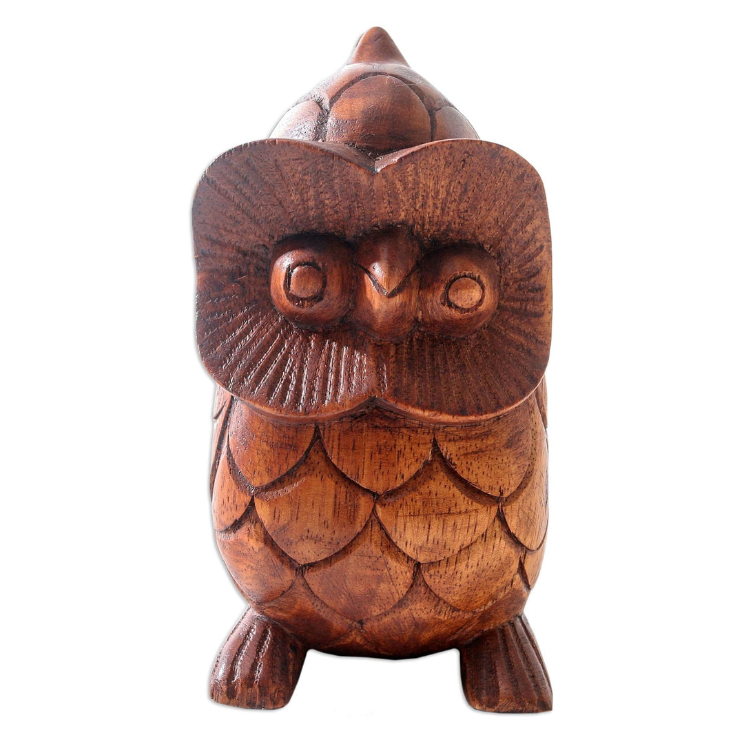 Hand Carved Suar Wood Owl Eyeglass Holder - To See You in Brown