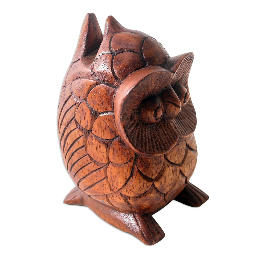 Hand Carved Suar Wood Owl Eyeglass Holder - To See You in Brown