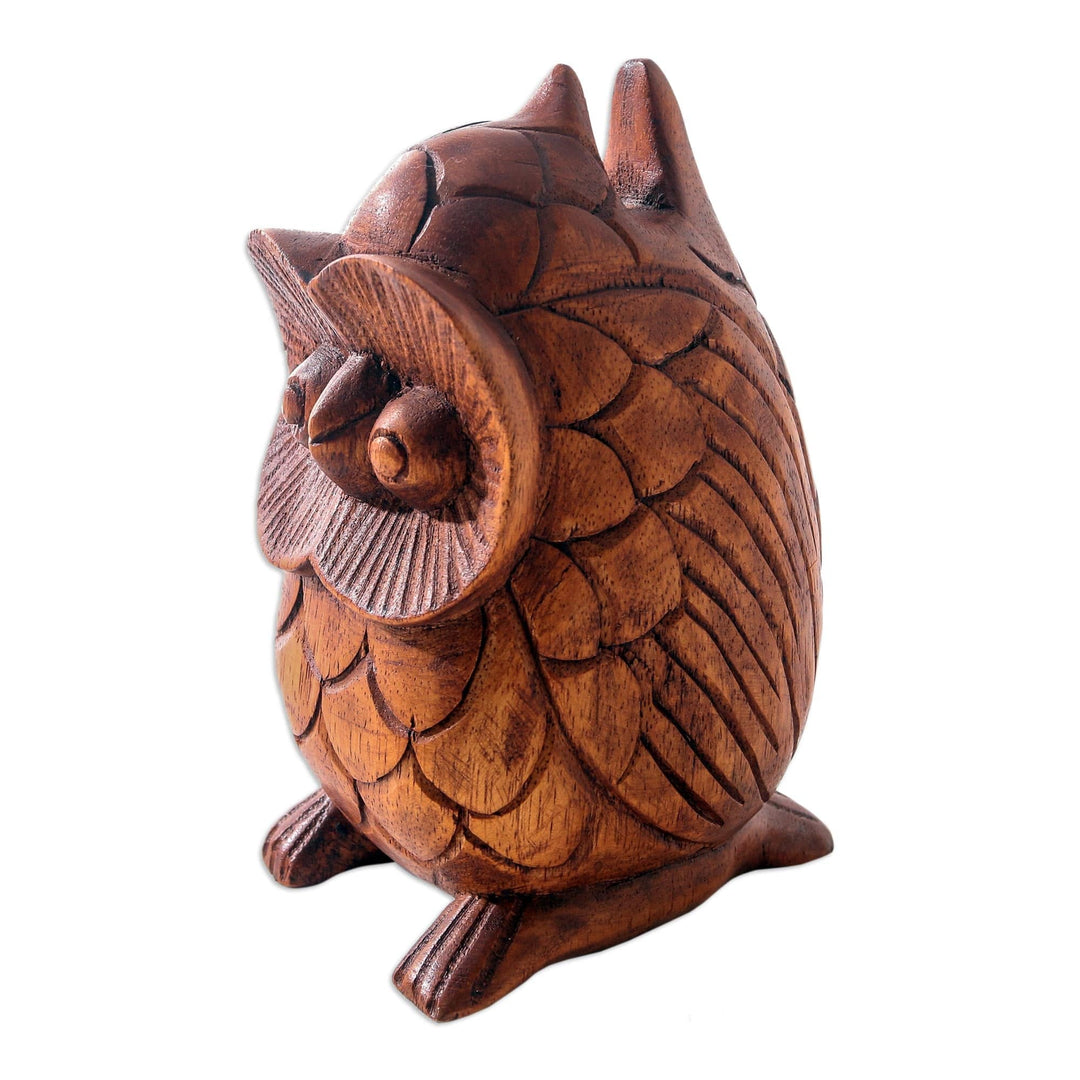 Hand Carved Suar Wood Owl Eyeglass Holder - To See You in Brown