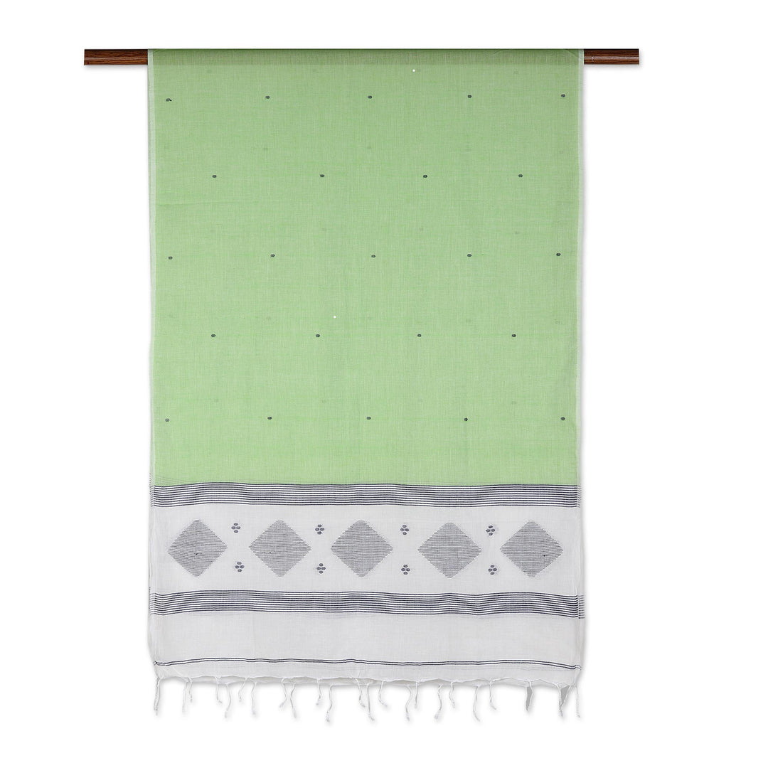 Hand Crafted Cotton Muslin and Silk Shawl - Spring Diamonds