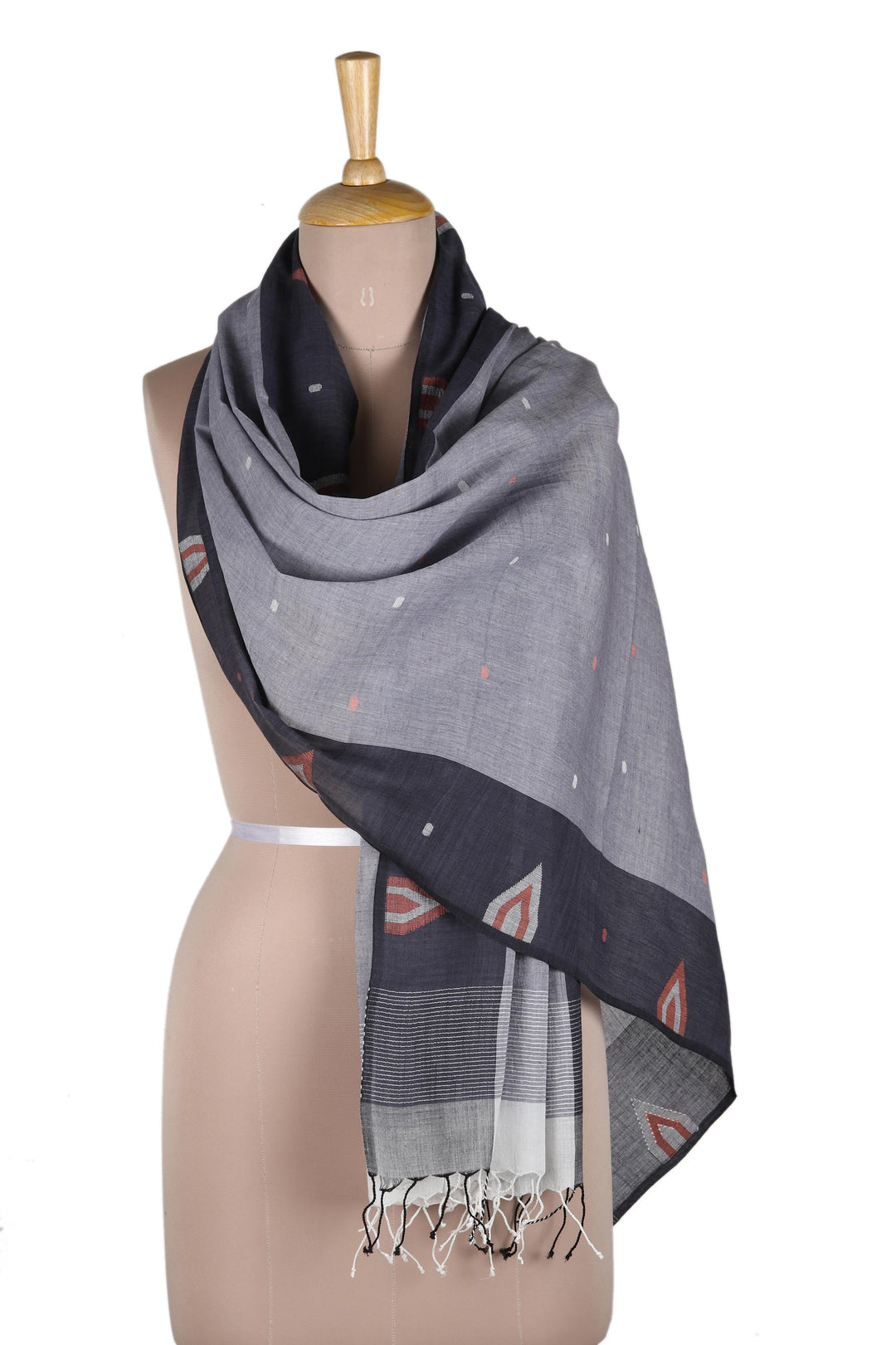 Artisan Crafted Cotton Muslin and Silk Shawl - Rustic Midnight