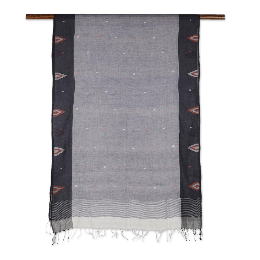 Artisan Crafted Cotton Muslin and Silk Shawl - Rustic Midnight