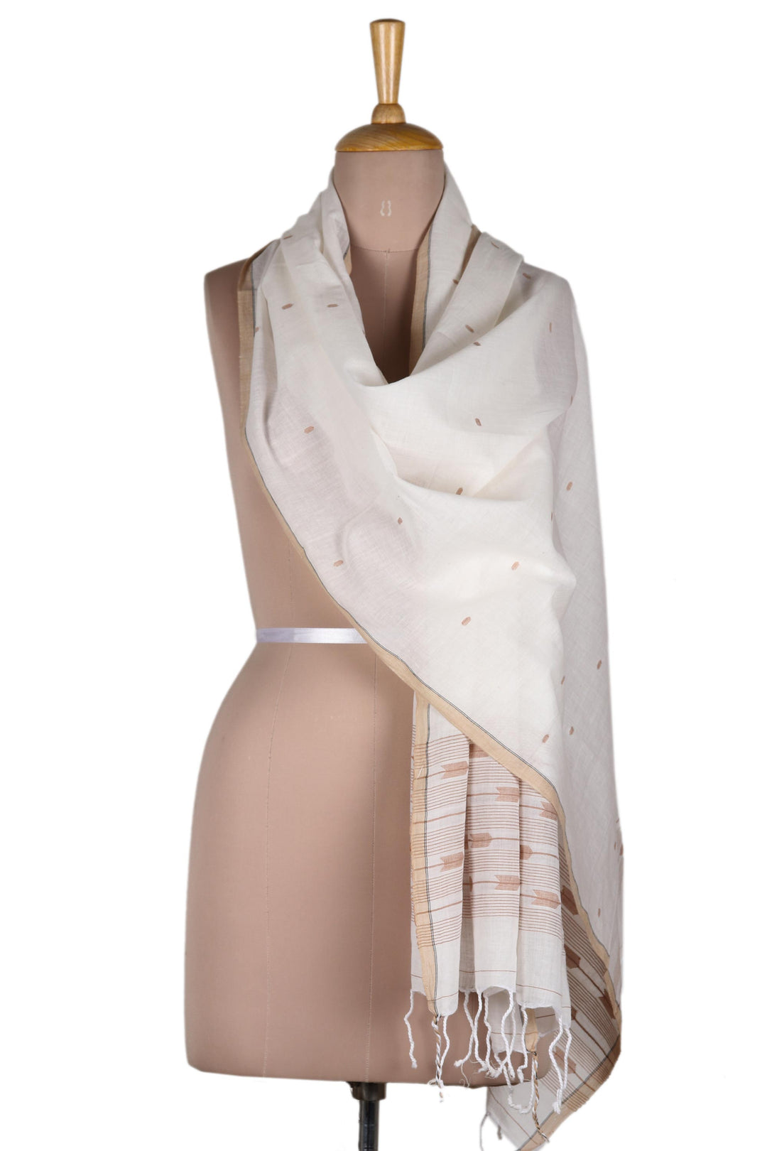 Handmade Cotton Muslin and Silk Shawl from India - Honey-Colored Fantasy