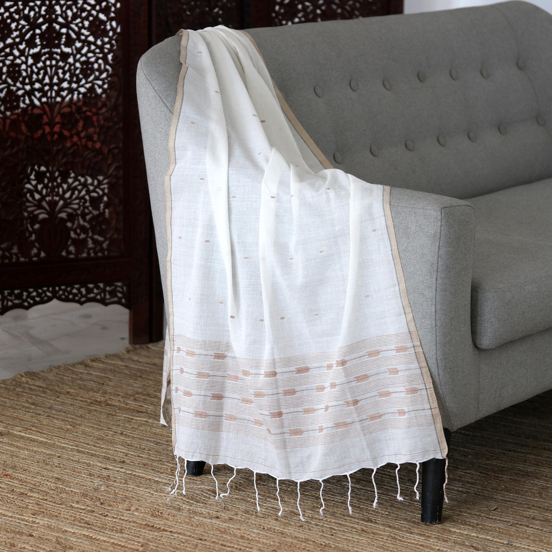 Handmade Cotton Muslin and Silk Shawl from India - Honey-Colored Fantasy