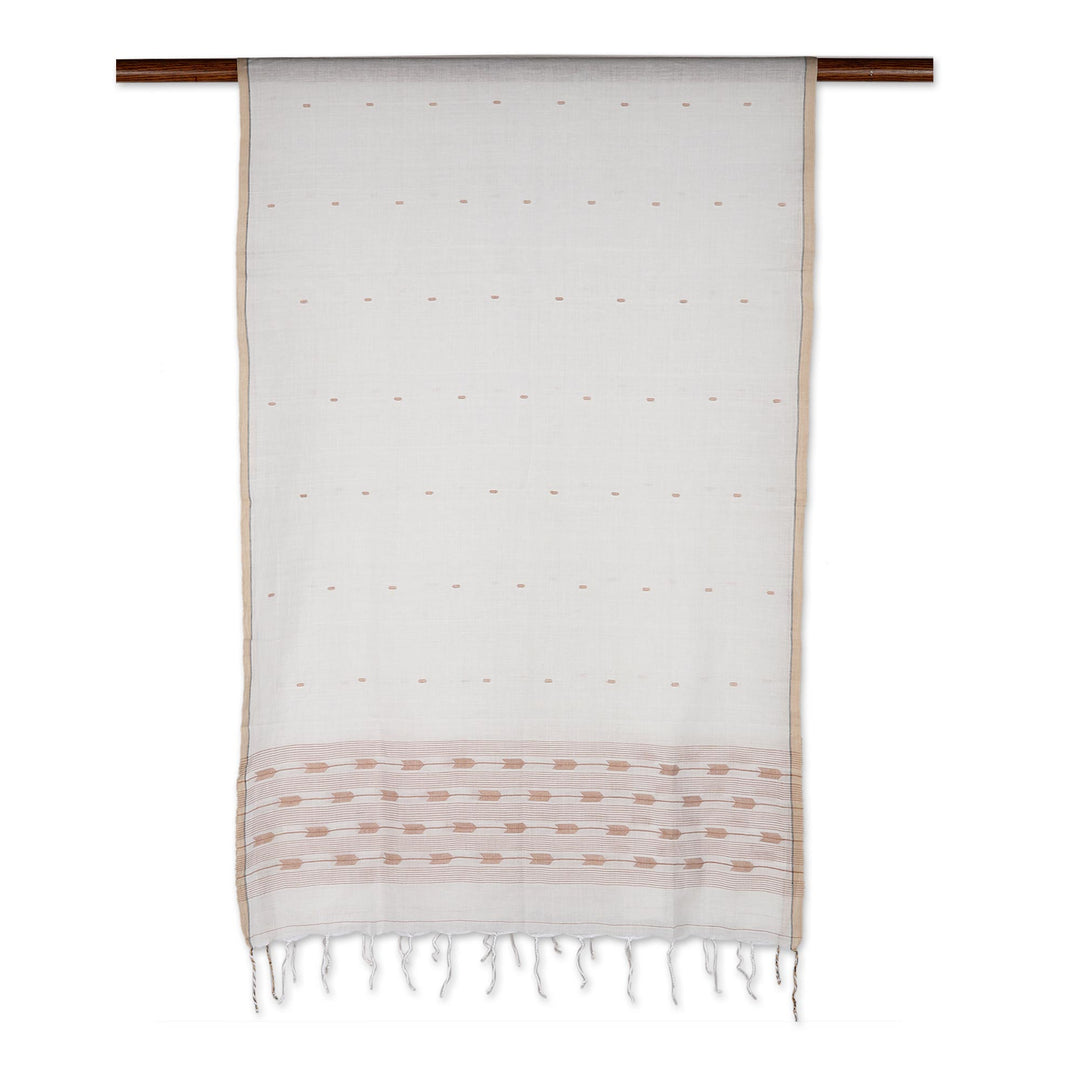 Handmade Cotton Muslin and Silk Shawl from India - Honey-Colored Fantasy