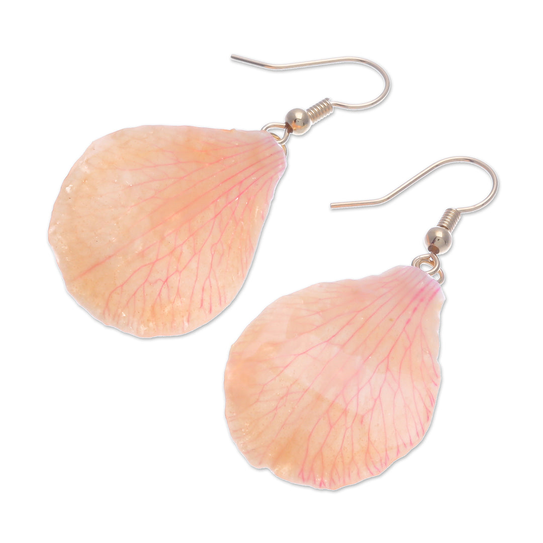 Gold-Plated Orange Orchid Petal Dangle Earrings - Summer Treat in Orange