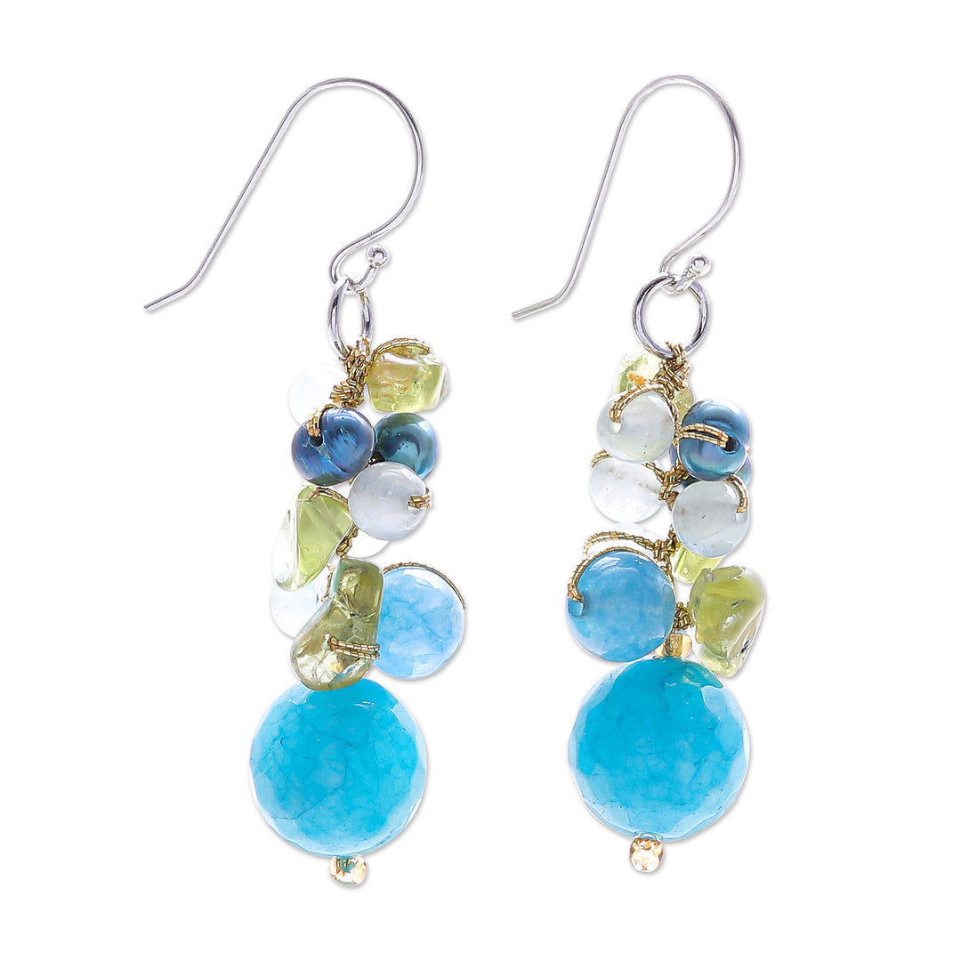 Peridot and Cultured Pearl Dangle Earrings - Earth from Space