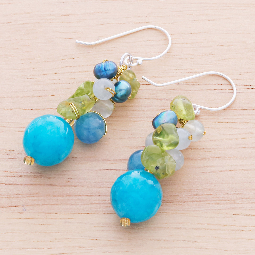 Peridot and Cultured Pearl Dangle Earrings - Earth from Space