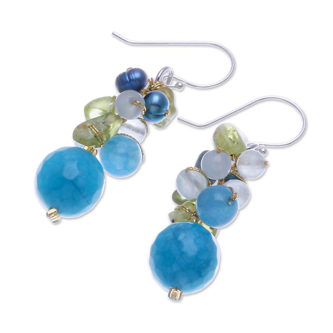 Peridot and Cultured Pearl Dangle Earrings - Earth from Space