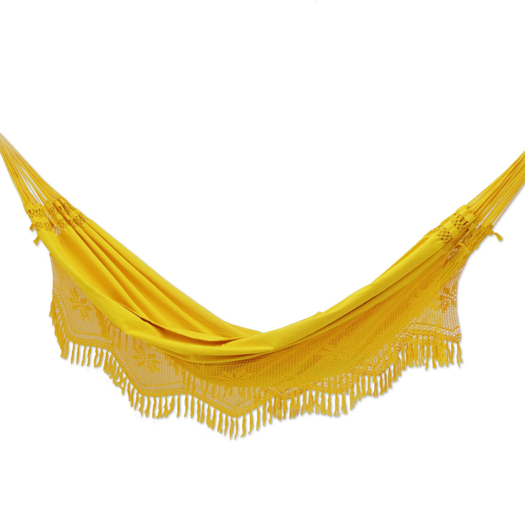 Handwoven Maize Yellow Cotton Hammock from Brazil (Double) - Tropical Yellow