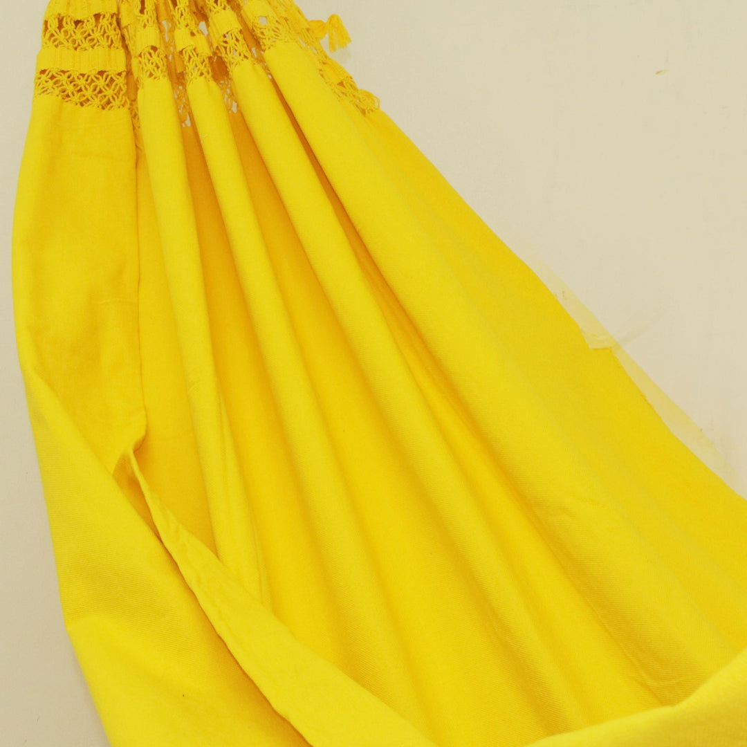 Handwoven Maize Yellow Cotton Hammock from Brazil (Double) - Tropical Yellow