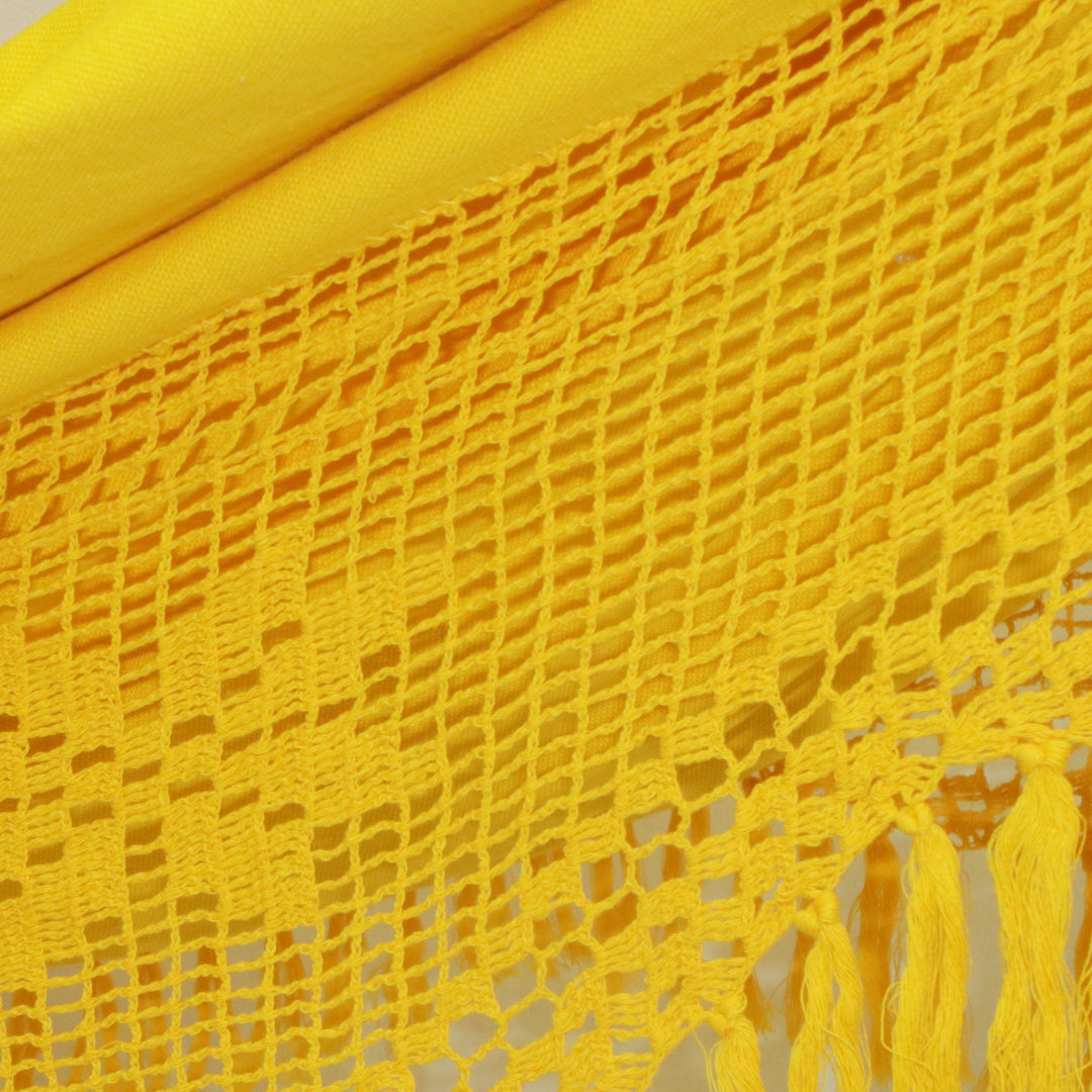 Handwoven Maize Yellow Cotton Hammock from Brazil (Double) - Tropical Yellow