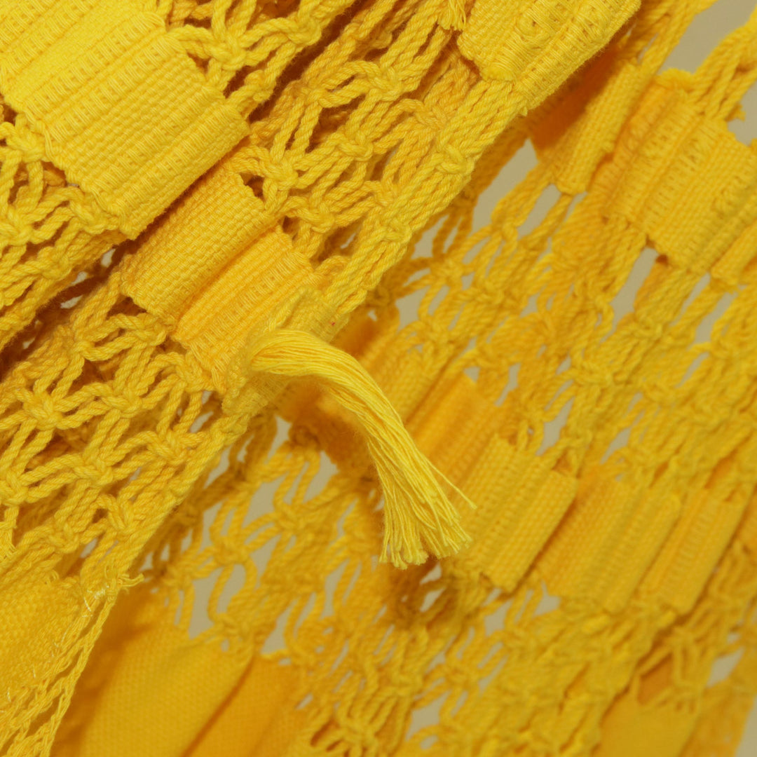 Handwoven Maize Yellow Cotton Hammock from Brazil (Double) - Tropical Yellow