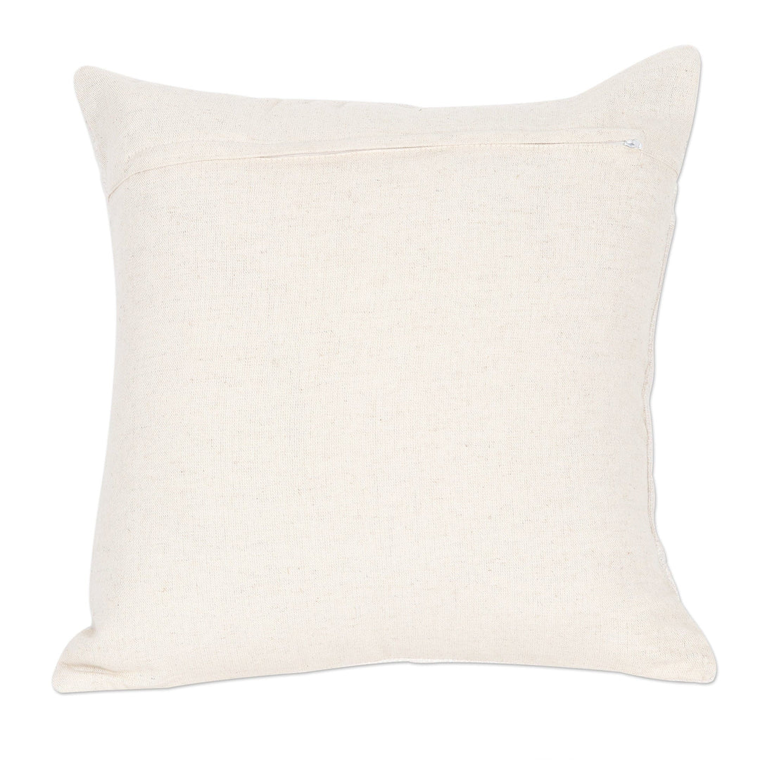 Embroidered Cotton Cushion Covers from India (Pair) - Ivory Diamonds