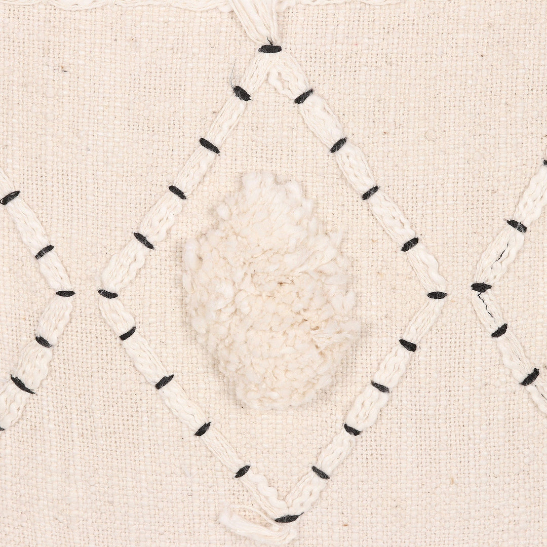 Embroidered Cotton Cushion Covers from India (Pair) - Ivory Diamonds