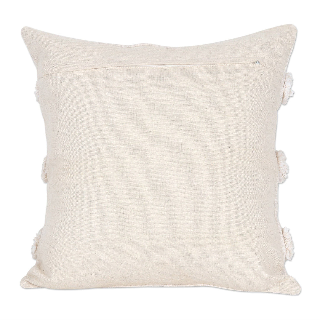 Embroidered Ivory Cotton Cushion Covers (Pair) - Ivory Tufts