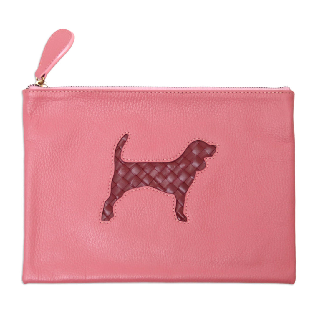 Hand Crafted Dog-Themed Leather Clutch - Dog's Life in Pink