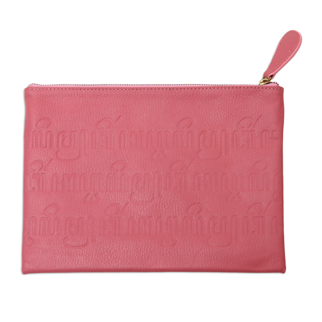 Hand Crafted Dog-Themed Leather Clutch - Dog's Life in Pink