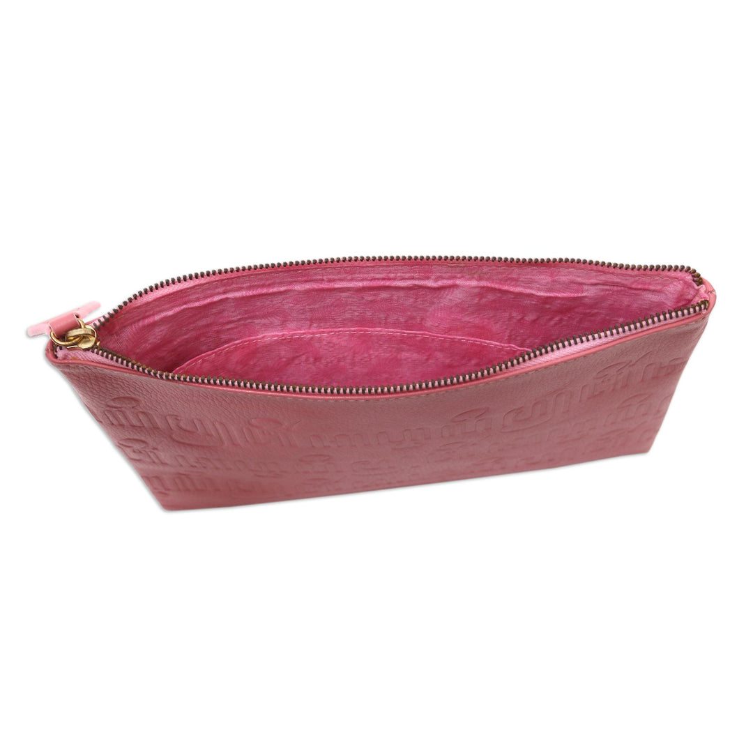 Hand Crafted Dog-Themed Leather Clutch - Dog's Life in Pink