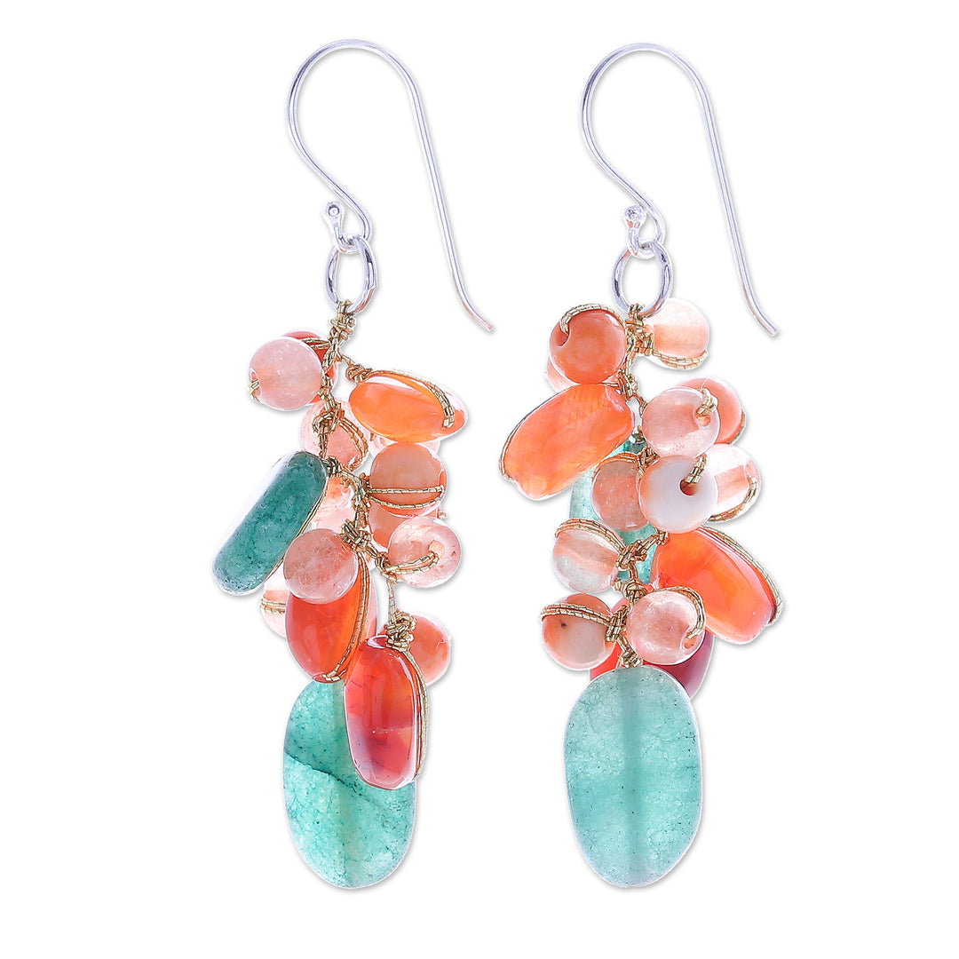 Carnelian and Quartz Beaded Dangle Earrings - Bright Garden