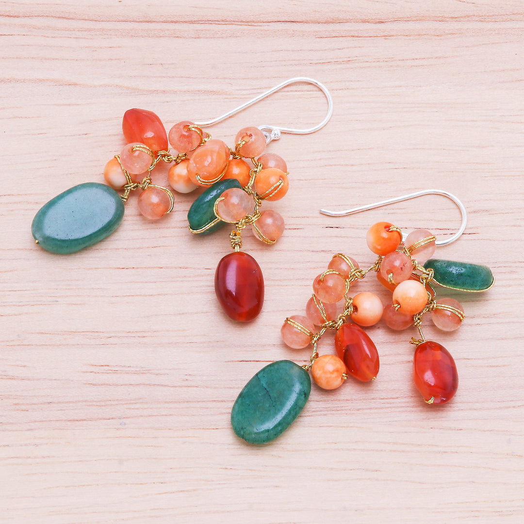 Carnelian and Quartz Beaded Dangle Earrings - Bright Garden