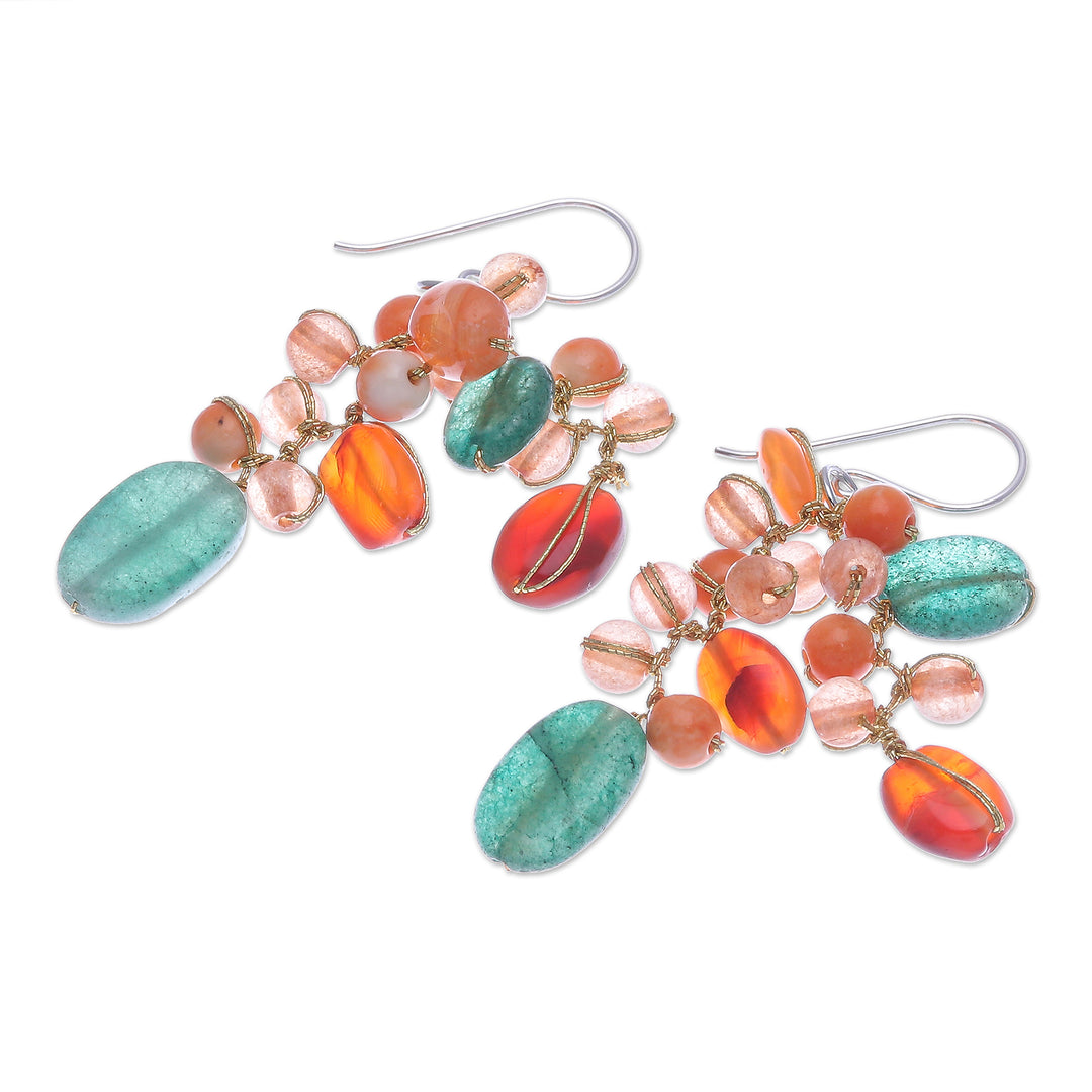 Carnelian and Quartz Beaded Dangle Earrings - Bright Garden
