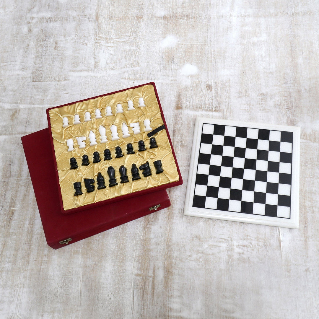 Black and White Marble Chess Set from India - Royal Grandeur