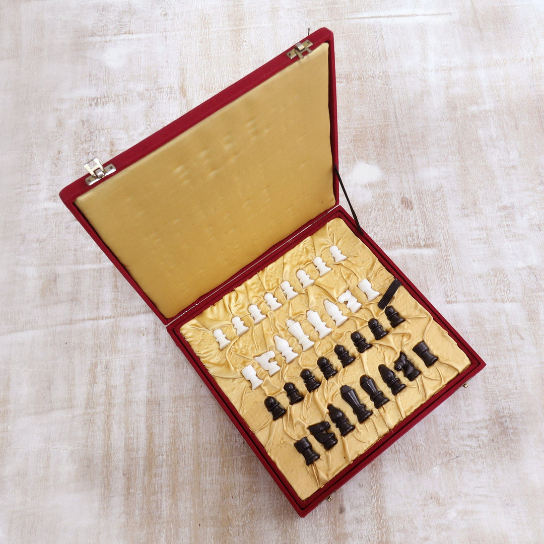 Black and White Marble Chess Set from India - Royal Grandeur