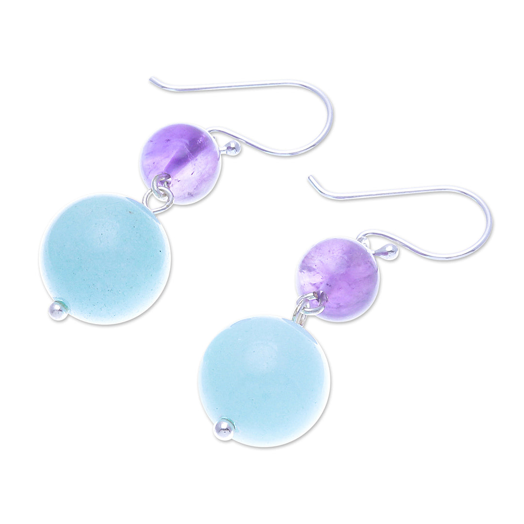 Handcrafted Amethyst and Quartz Dangle Earrings - Fancy Candies