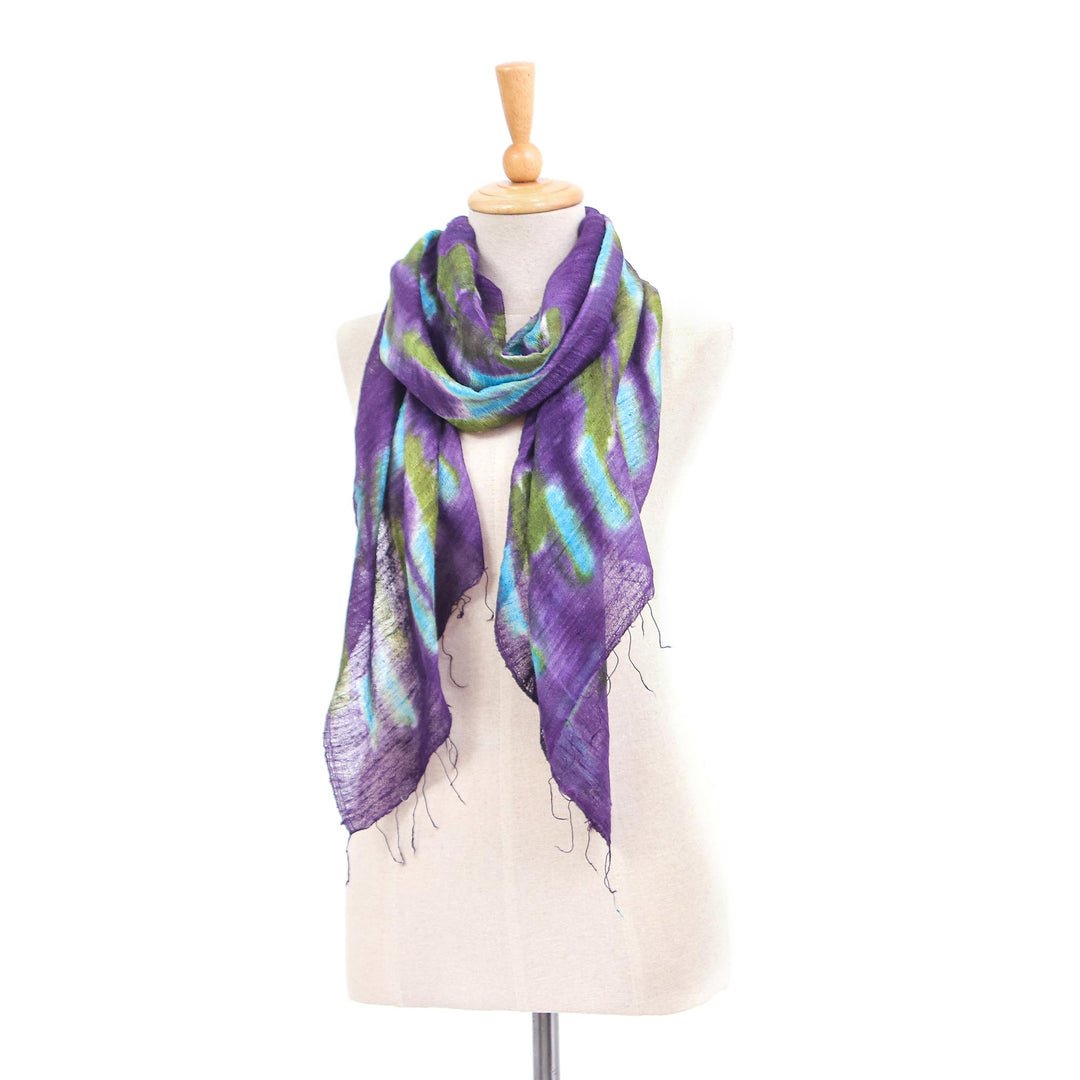Handmade Batik Silk Scarf from Thailand - Vivid Night