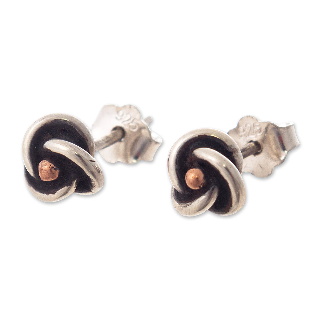 Copper and Sterling Silver Stud Earrings from Peru - Mysterious Flower