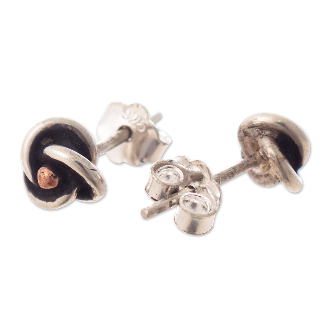 Copper and Sterling Silver Stud Earrings from Peru - Mysterious Flower