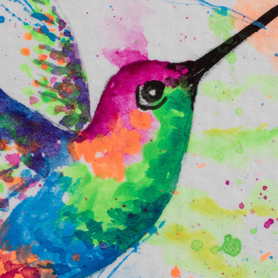 Hummingbird Painting in Watercolor on Paper - Colorful Lights
