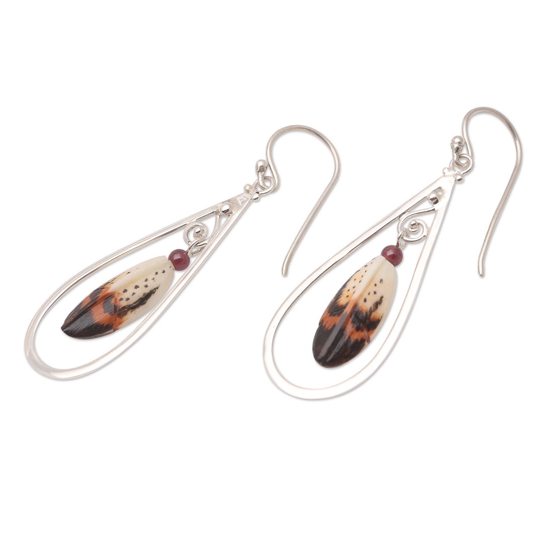 Sterling Silver and Garnet Dangle Earrings - Feather in Your Cap